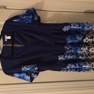 LONDON TIMES BRAND WOMEN'S BLUE AND WHITE FLORAL SHORT SLEEVES DRESS SIZE 10